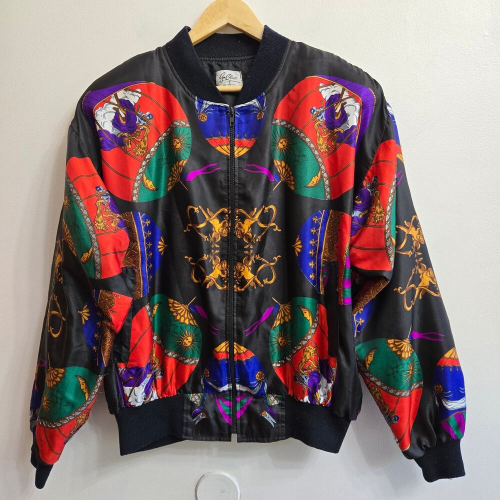 G. Avert Vtg 90s Silky Bomber Jacket L Moon Stars Cherub Avante Garde XXL